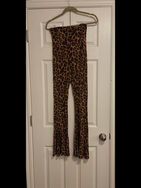 Leopard Print Boot Cut Pants - Brown